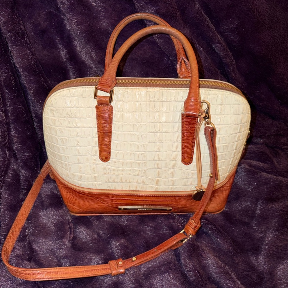 Brahmin like new Tan and Cream Satchel